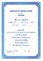 Certification for Joseph Lee - Driving Instructor