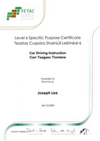 Fetac Certification for Joseph Lee - Driving Instructor